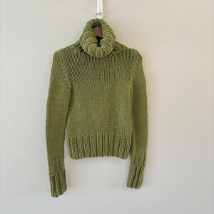 Vtg The Limited Handknit Turtleneck Sweater Womens Size M Green Chunky Knit Cozy